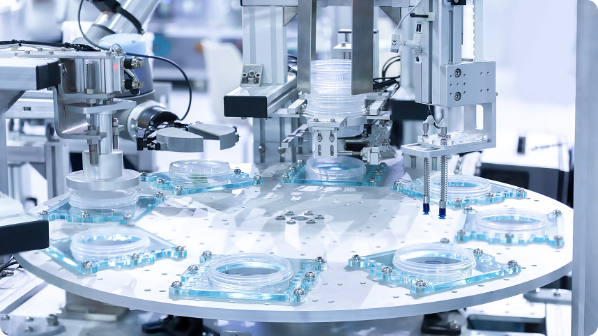Cleanroom operator interacting with machine control panel